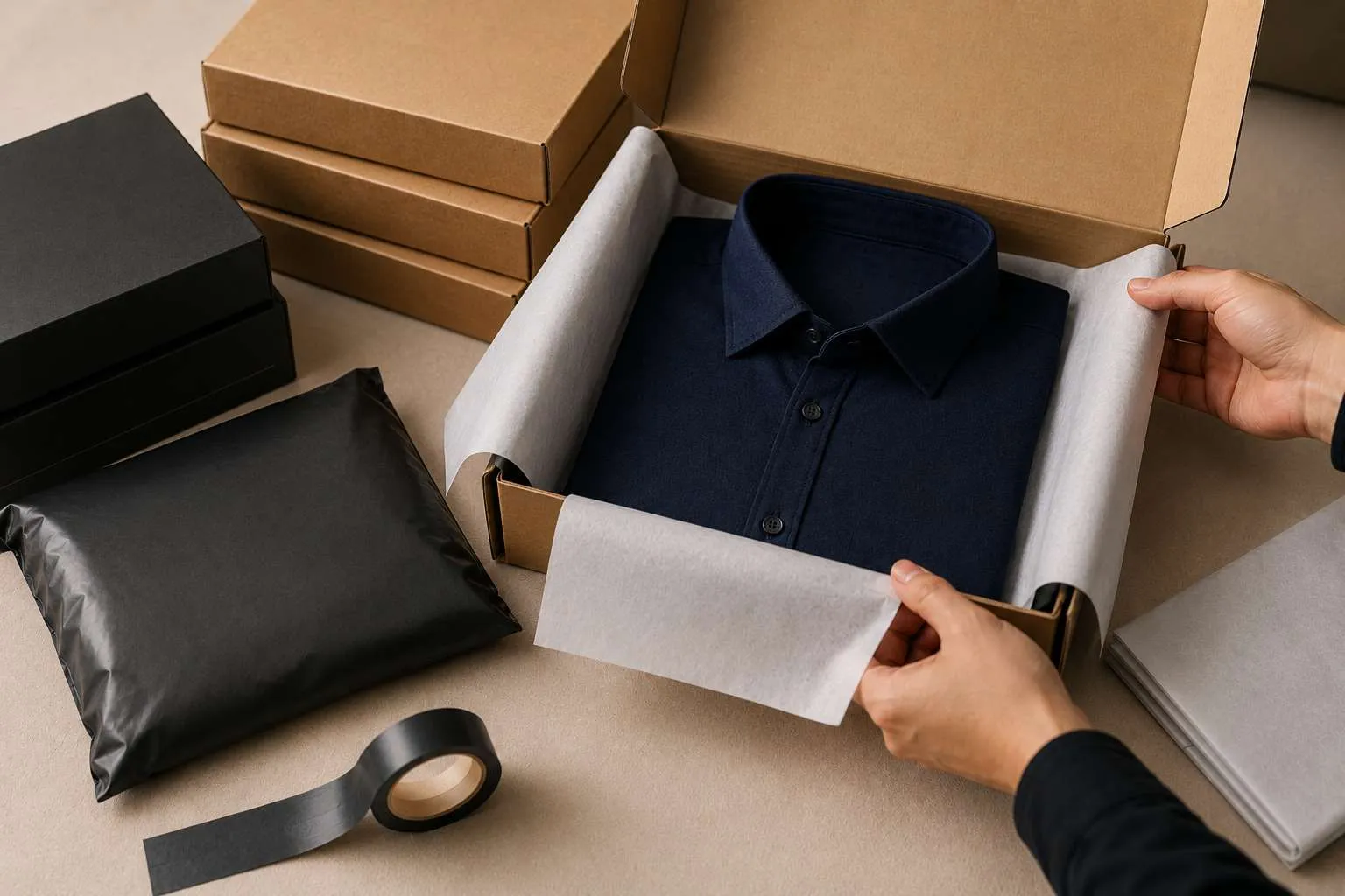 TailMont custom packaging prepared for a private label clothing order