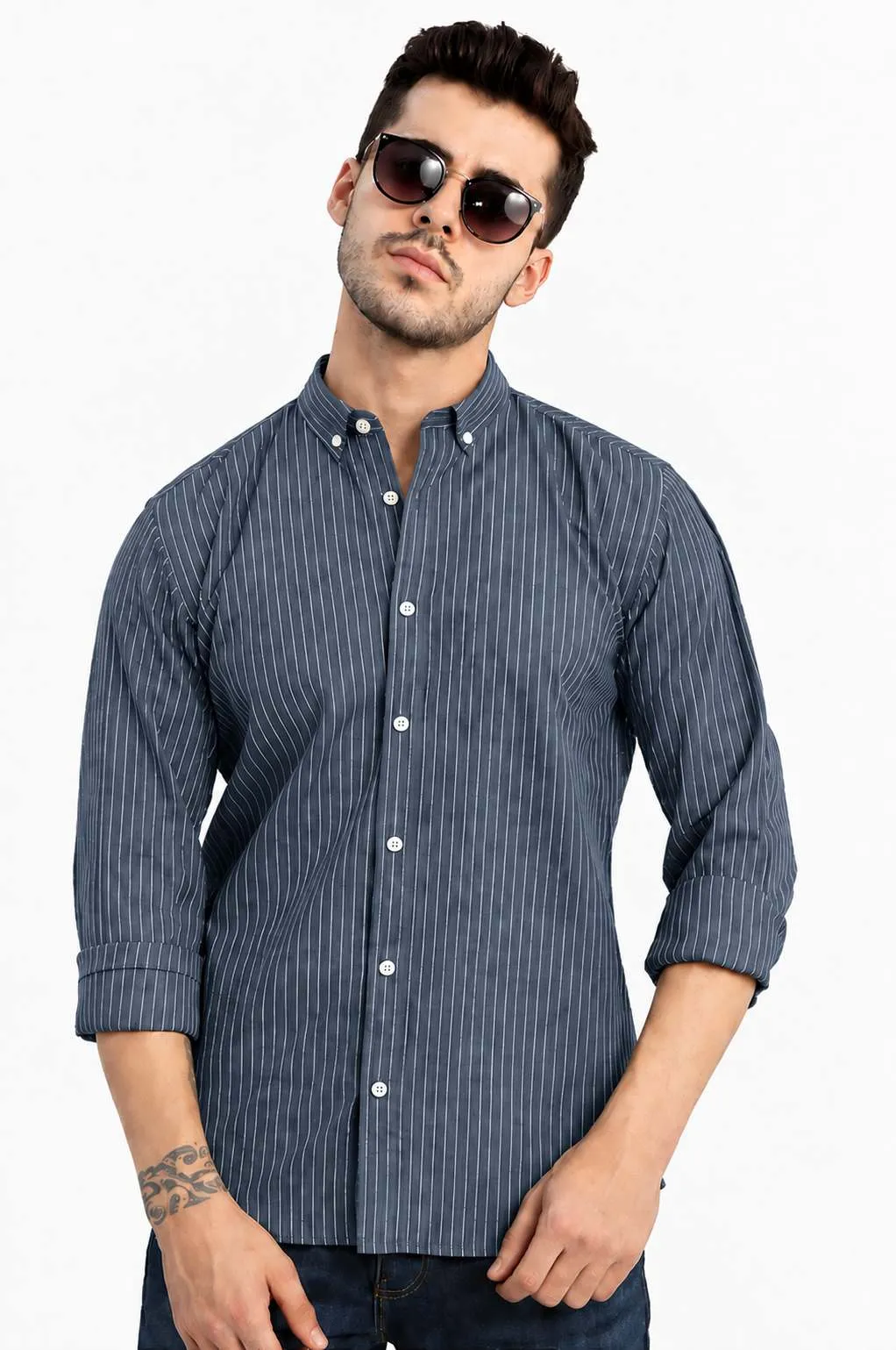 Tailmont Premium Black Pinstripe Shirt