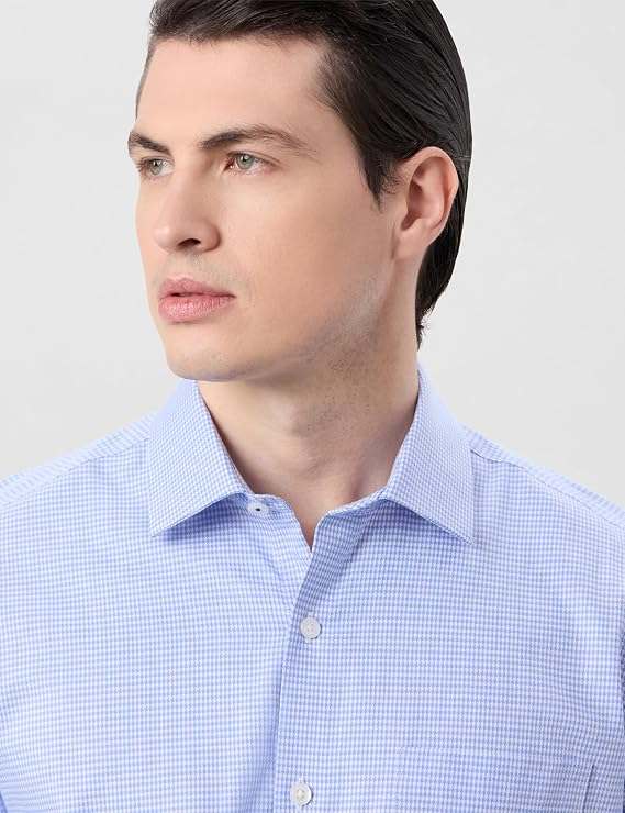 Tailmont Premium Light Blue Check Formal Shirt